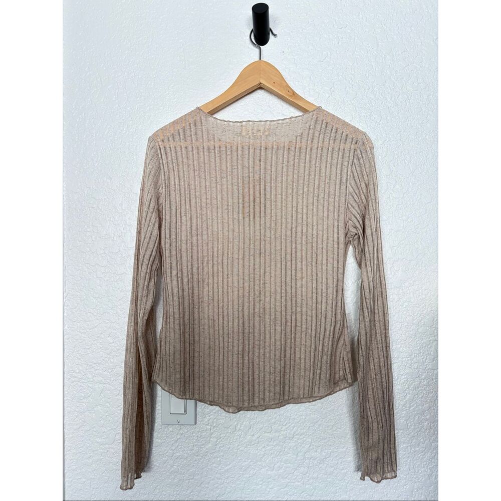 Natural Life Semi Sheer Ribbed Long Sleeve Layering Top Beige Large NWT - Picture 2 of 12